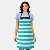 編集可能な色(白い色ストライプ付き) [名前を追加] エプロン (着用した状態)