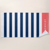 編集可能な色(白い色ストライプ付き) [名前を追加] ビーチタオル (正面)