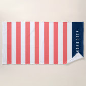 編集可能な色(白い色ストライプ付き) [名前を追加] ビーチタオル (正面)