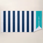 編集可能な色(白い色ストライプ付き) [名前を追加] ビーチタオル (正面)