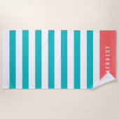 編集可能な色(白い色ストライプ付き) [名前を追加] ビーチタオル (正面)