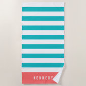 編集可能な色(白い色ストライプ付き) [名前を追加] ビーチタオル (正面)