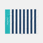 編集可能な色(白い色ストライプ付き) [名前を追加] フリースブランケット (正面(横))