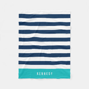 編集可能な色(白い色ストライプ付き) [名前を追加] フリースブランケット