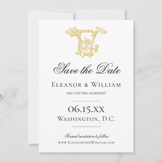 編集可能な色EWモノグラムWEモノグラム招待状 セーブザデート (正面)