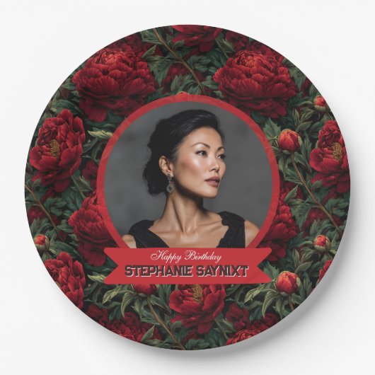 編集可能な芍薬の花びら 春の誕生日 ペーパープレート (正面)