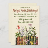 編集可能な花と本の誕生日 招待状 (正面/裏面)