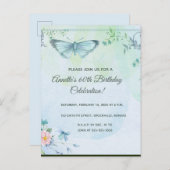 編集可能な花と蝶の誕生日招待状 インビテーションポストカード (正面/裏面)