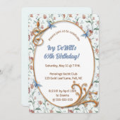 編集可能な花と青い蝶 招待状 (正面/裏面)