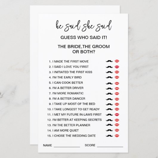 編集可能な花嫁または花婿はそれをゲームを言った推測 (正面/裏面)