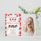 編集可能な苺の誕生日写真招待状 招待状 (スタンド正面)
