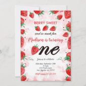編集可能な苺の誕生日招待状 招待状 (正面)