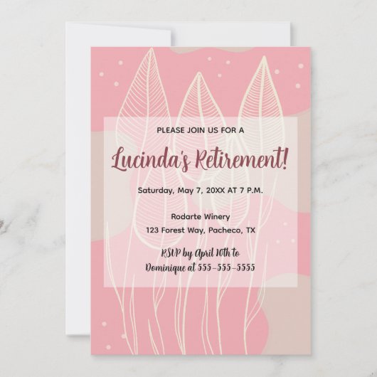 編集可能な葉とほこほこしたバラの背景 招待状 (正面)