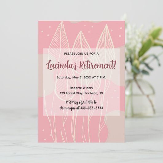 編集可能な葉とダスティローズの背景 招待状 (スタンド正面)