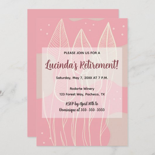 編集可能な葉とダスティローズの背景 招待状 (正面/裏面)