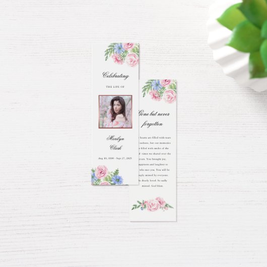 編集可能な葬儀記念ピンクフローラブックマーク (デスク)