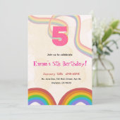 編集可能な虹のスパンコール 5歳の誕生日招待状 招待状 (スタンド正面)
