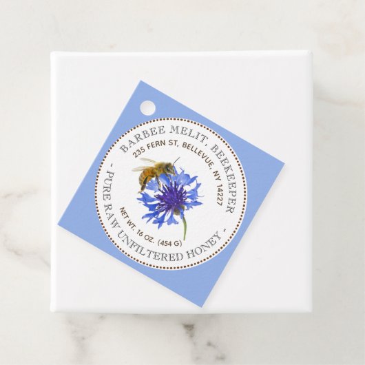 編集可能な蜂蜜の説明ブルーフラワービーラベル フェイバータグ (インサイチュ)