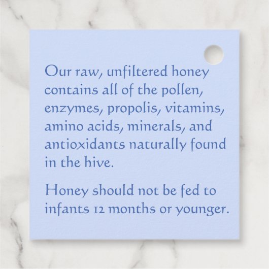 編集可能な蜂蜜の説明ブルーフラワービーラベル フェイバータグ (裏面)