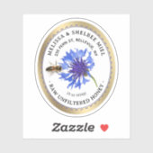 編集可能な蜂蜜製品ブルーフラワービー縁ど金ゴールド シール (シート)