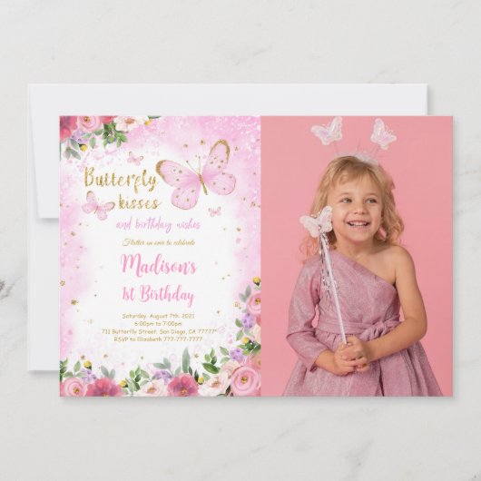 編集可能な蝶の写真招待状 招待状 (正面)