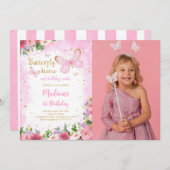 編集可能な蝶の写真招待状 招待状 (正面/裏面)