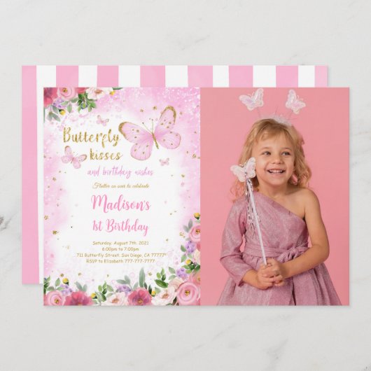 編集可能な蝶の写真招待状 招待状 (正面/裏面)