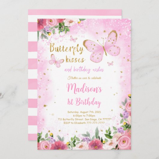 編集可能な蝶の招待状 招待状 (正面/裏面)
