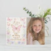 編集可能な蝶の誕生日パーティーの招待 招待状 (スタンド正面)