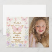 編集可能な蝶の誕生日パーティー招待状 招待状 (正面/裏面)