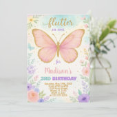 編集可能な蝶の誕生日招待状 招待状 (スタンド正面)