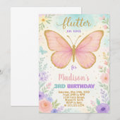 編集可能な蝶の誕生日招待状 招待状 (正面/裏面)
