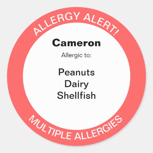 編集可能な複数食物アレルギー警告 ラウンドシール (正面)