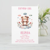編集可能な誕生日の女の子テディベアの招待状 🧸💖 招待状 (スタンド正面)