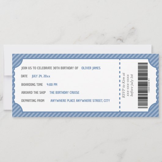 編集可能な誕生日クルーズボーディングパスの招待状 招待状 (裏面)