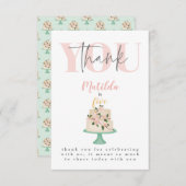 編集可能な誕生日ケーキパーティー サンキューカード (正面/裏面)