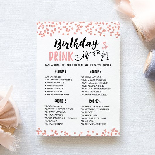 編集可能な誕生日 DRINK IF 誕生日ゲームカード 招待状