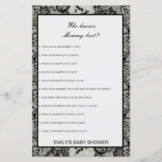 編集可能な誰がママ赤ちゃん最高のシャワーゲームを知っている (正面)