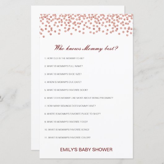 編集可能な誰がママ赤ちゃん最高のシャワーゲームを知っている (正面/裏面)