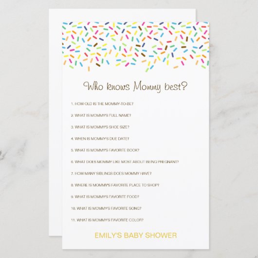 編集可能な誰がママ赤ちゃん最高のシャワーゲームを知っている (正面/裏面)