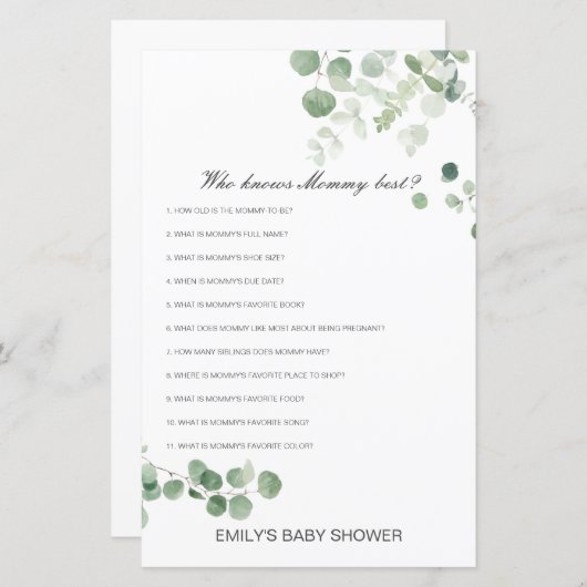 編集可能な誰がママ赤ちゃん最高のシャワーゲームを知っている (正面/裏面)