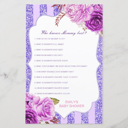 編集可能な誰がママ赤ちゃん最高のシャワーゲームを知っている (正面)