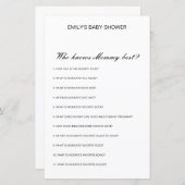 編集可能な誰がママ赤ちゃん最高のシャワーゲームを知っている (正面/裏面)