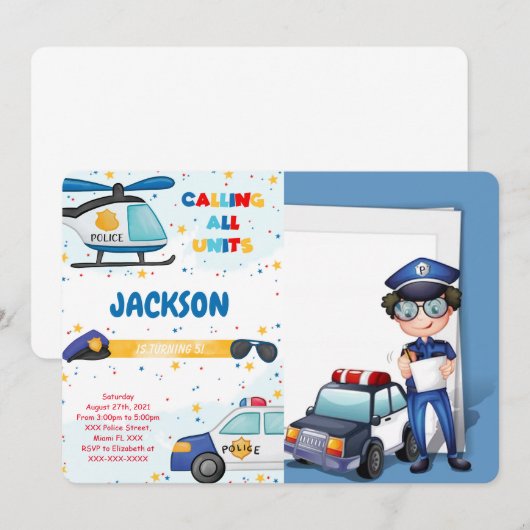 編集可能な警察の誕生日写真招待状 招待状 (正面/裏面)