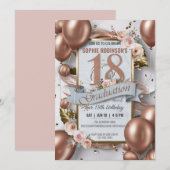 編集可能な豪華な18歳の誕生日と卒業のコンバイン招待状 招待状 (正面/裏面)