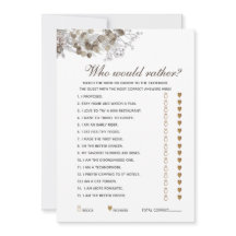 編集可能な質問素朴ブライダルシャワーゲームカード