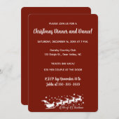 編集可能な赤いクラシックなサンタのそりとトナカイのイラスト 招待状 (正面/裏面)