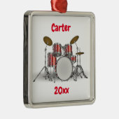 編集可能な赤いドラムセット メタルオーナメント (右)