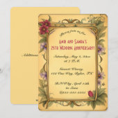 編集可能な赤い花と緑の蔓 招待状 (正面/裏面)