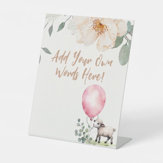 編集可能な赤ちゃんシャワーのサイン – "甘い小さな子羊" 台座サイン (正面)